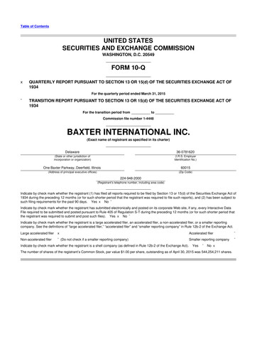 Miniature Baxter 10-Q Rapport trimestriel 2015 