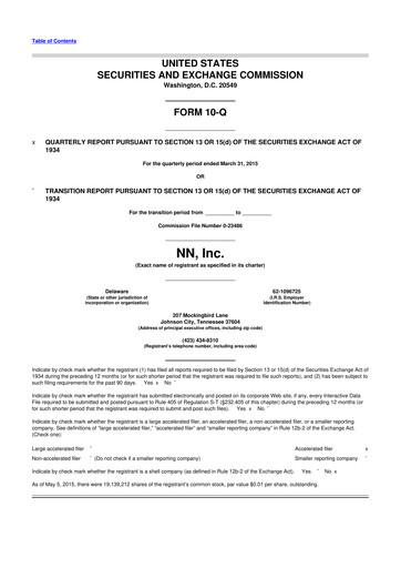 Thumbnail NN, Inc.
 10-Q Quarterly Report FY 