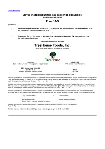 Vorschaubild TreeHouse Foods
 10-Q Quartalsbericht 2015 