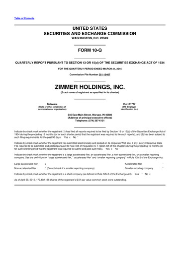 Thumbnail Zimmer Biomet 10-Q Quarterly Report FY 