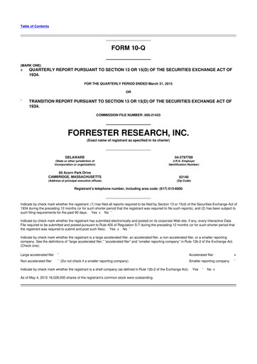 Vorschaubild Forrester Research
 10-Q Quartalsbericht 2015 