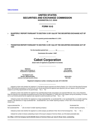 Thumbnail Cabot Corporation
 10-Q Quarterly Report FY2015 