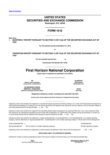 Miniature First Horizon Corporation 10-Q Rapport trimestriel 2015 