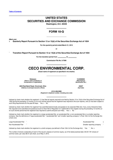 Thumbnail CECO Environmental
 10-Q Quarterly Report FY2015 