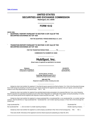 Vorschaubild HubSpot 10-Q Quartalsbericht 2015 
