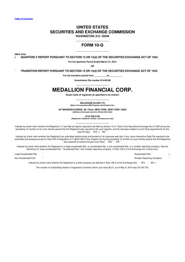 Thumbnail Medallion Financial Corp. 10-Q Quarterly Report FY 