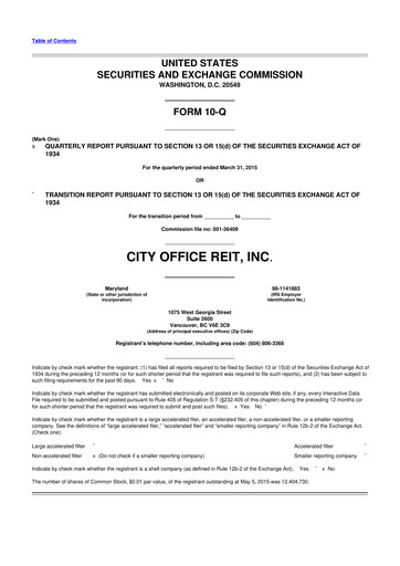 Thumbnail City Office REIT
 10-Q Quarterly Report FY2015 