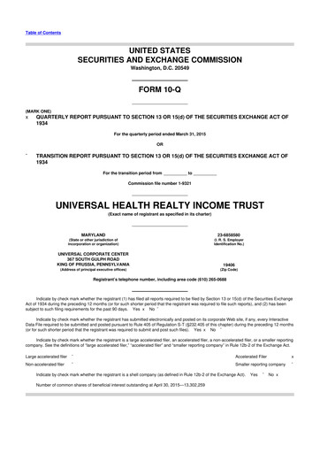 Vorschaubild Universal Health Realty Income Trust 10-Q Quartalsbericht 2015 