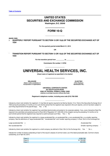 Thumbnail Universal Health Services
 10-Q Quarterly Report FY2015 