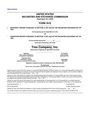 Vorschaubild Trex 10-Q Quartalsbericht 2015 