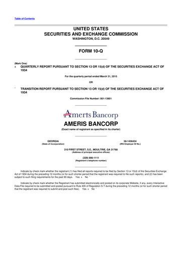 Thumbnail Ameris Bancorp
 10-Q Quarterly Report FY2015 