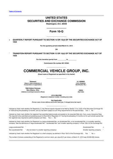 Vorschaubild Commercial Vehicle Group (CVG) 10-Q Quartalsbericht 2015 