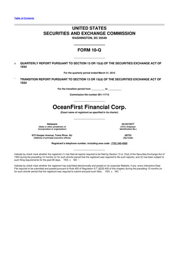 Thumbnail OceanFirst Financial 10-Q Quarterly Report FY2015 