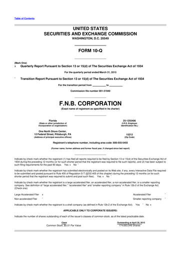 Thumbnail F.N.B. Corporation
 10-Q Quarterly Report FY2015 