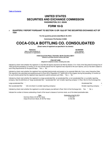 Thumbnail Coca-Cola Consolidated 10-Q Quarterly Report FY2015 