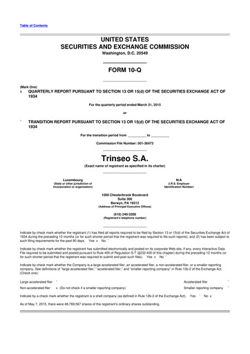 Miniature Trinseo 10-Q Rapport trimestriel 2015 