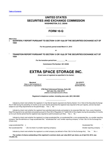 Miniature Extra Space Storage
 10-Q Rapport trimestriel 2015 