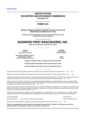 Thumbnail Business First Bancshares 10-K Annual Report 