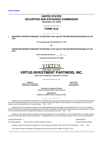 Vorschaubild Virtus Investment Partners 10-Q Quartalsbericht 2015 