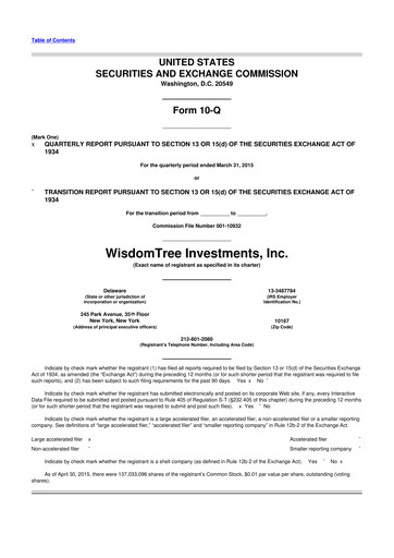 Thumbnail WisdomTree
 10-Q Quarterly Report FY2015 