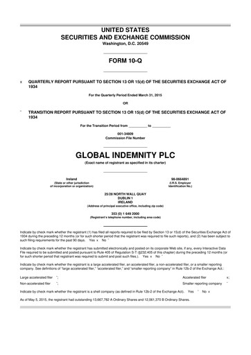Thumbnail Global Indemnity 10-Q Quarterly Report FY2015 