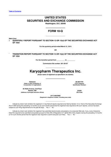 Thumbnail Karyopharm Therapeutics
 10-Q Quarterly Report FY2015 