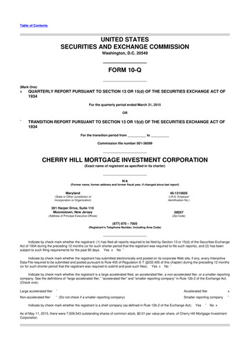 Thumbnail Cherry Hill Mortgage Investment 10-Q Quarterly Report FY2015 