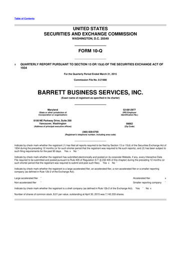 Thumbnail Barrett Business Services 10-Q Quarterly Report FY2015 
