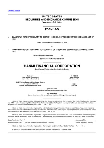 Thumbnail Hanmi Financial 10-Q Quarterly Report FY2015 