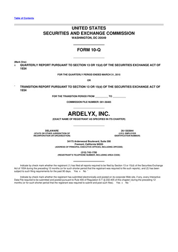 Thumbnail Ardelyx 10-Q Quarterly Report FY2015 