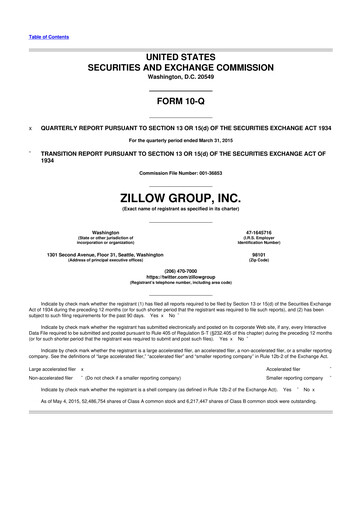 Miniature Zillow 10-Q Rapport trimestriel 2015 