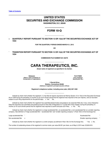 Thumbnail Cara Therapeutics
 10-Q Quarterly Report FY2015 