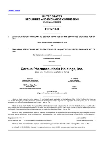 Thumbnail Corbus Pharmaceuticals
 10-Q Quarterly Report FY2015 