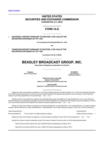 Thumbnail Beasley Broadcast Group
 10-Q Quarterly Report FY2015 