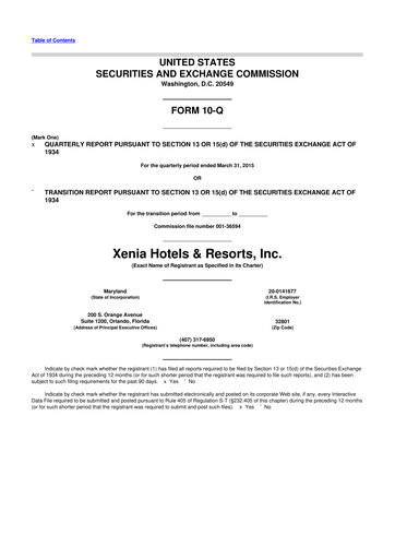 Thumbnail Xenia Hotels & Resorts

 10-Q Quarterly Report FY2015 