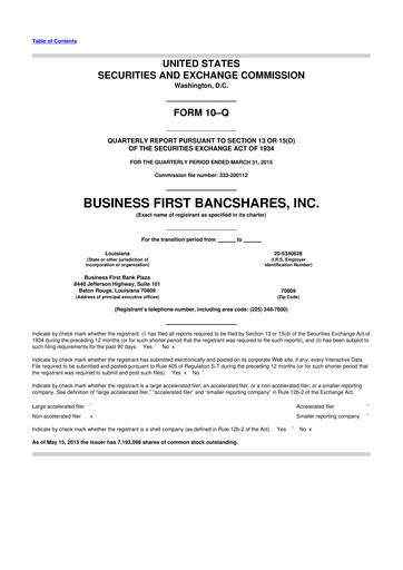 Thumbnail Business First Bancshares 10-Q Quarterly Report FY 