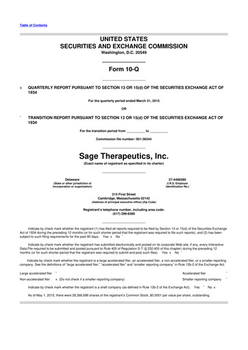Thumbnail Sage Therapeutics
 10-Q Quarterly Report FY2015 