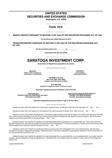 Thumbnail Saratoga Investment 10-K Annual Report 