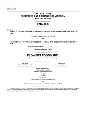 Miniature Flowers Foods
 10-Q Rapport trimestriel 2015 