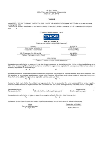 Thumbnail Thor Industries
 10-Q Quarterly Report FY2015 