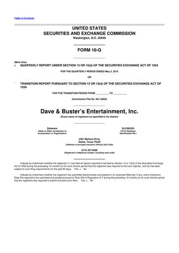 Thumbnail Dave & Buster's
 10-Q Quarterly Report FY2015 