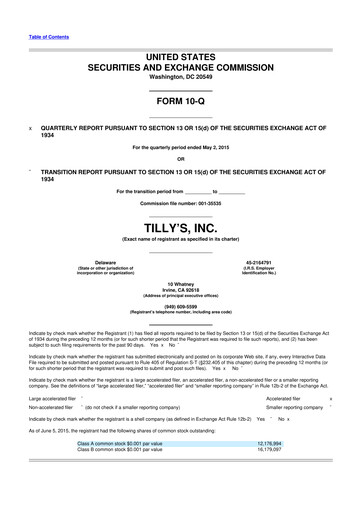 Thumbnail Tillys
 10-Q Quarterly Report FY2015 