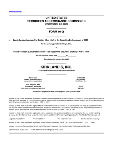 Thumbnail Kirkland's 10-Q Quarterly Report FY2016 