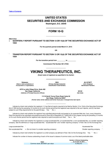 Thumbnail Viking Therapeutics
 10-Q Quarterly Report FY2015 