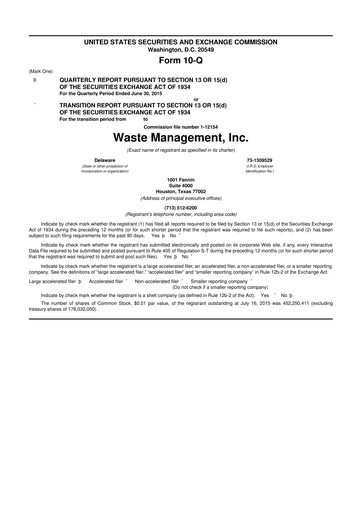 Thumbnail Waste Management 10-Q Quarterly Report FY2015 