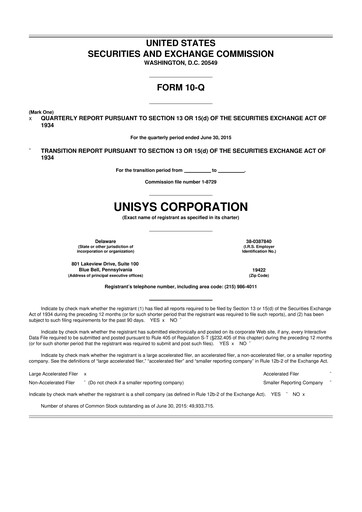 Thumbnail Unisys 10-Q Quarterly Report FY2015 
