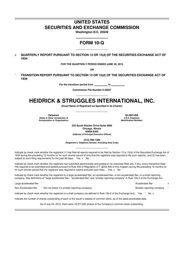 Miniature Heidrick & Struggles

 10-Q Rapport trimestriel 2015 