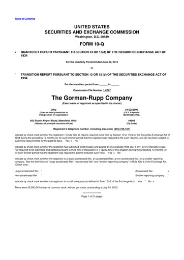 Vorschaubild Gorman-Rupp 10-Q Quartalsbericht 2015 