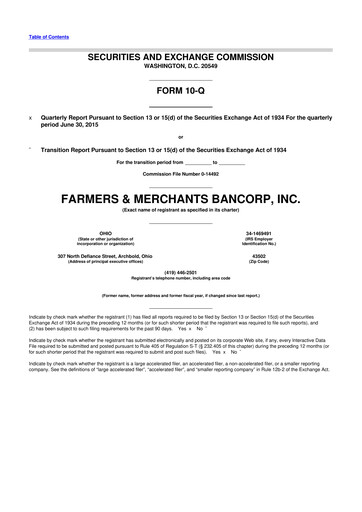 Thumbnail Farmers & Merchants Bancorp 10-Q Quarterly Report FY2015 