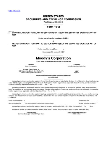 Thumbnail Moody's 10-Q Quarterly Report FY2015 